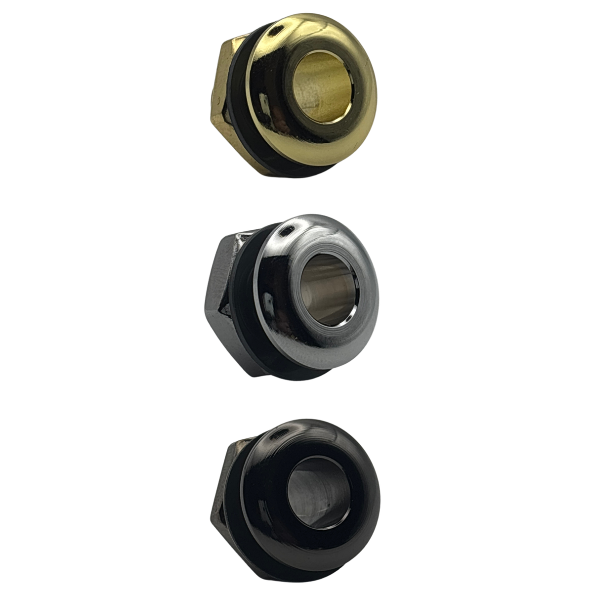 16mm Long Threaded Drum Air Vent in Chrome Brass and Black Nickel with Washer and Locking Nut