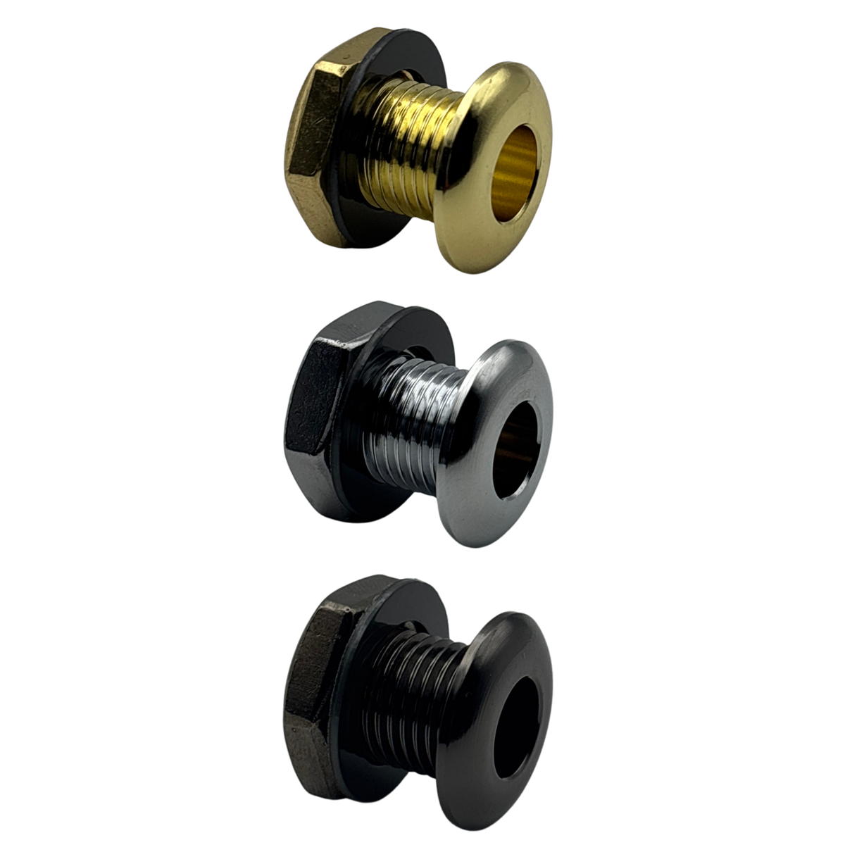20mm Long Threaded Drum Air Vent in Chrome Brass and Black Nickel with Washer and Locking Nut